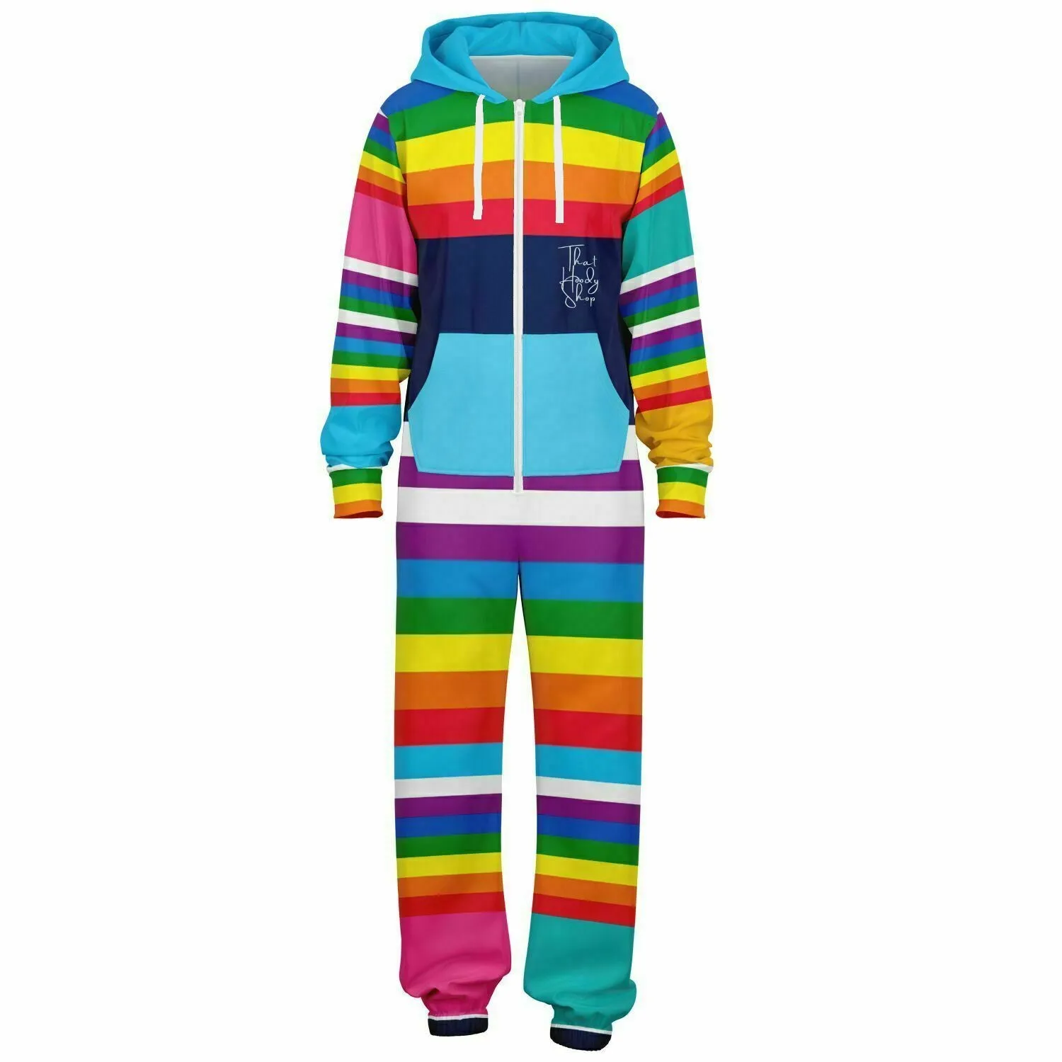 Blue Horizon Rainbow Stripe Unisex Fleece Romper