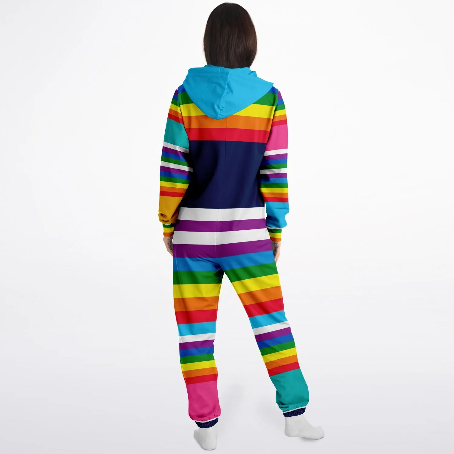 Blue Horizon Rainbow Stripe Unisex Fleece Romper