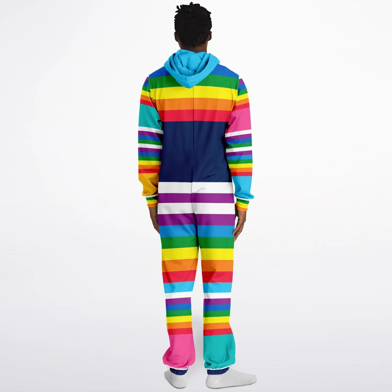 Blue Horizon Rainbow Stripe Unisex Fleece Romper