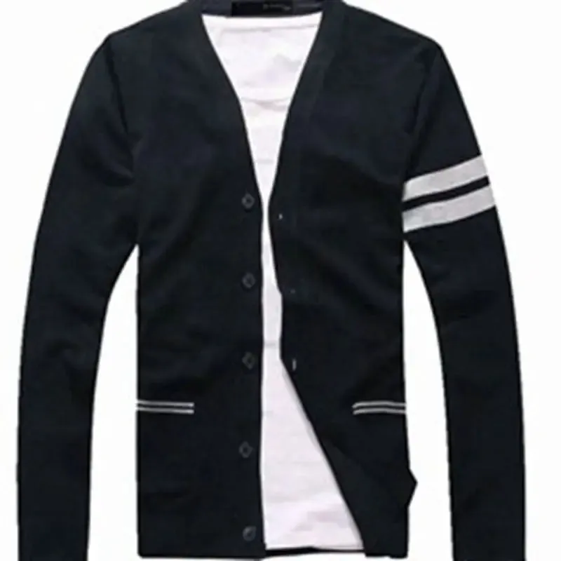 Bonsir Korean Fashion Men Spring Autumn Sweaters V-Neck Contrast Color Single Breasted Trend Casual Long Sleeve Cardigan Knitted Tops