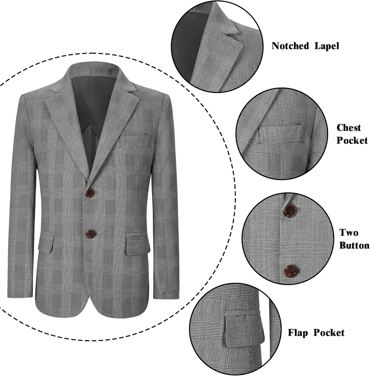 Boys Formal Blazer Jacket Two Button Slim Fit Casual Sport Coat for Kids Tuxedo for Wedding Banquet Prom Size 2-20
