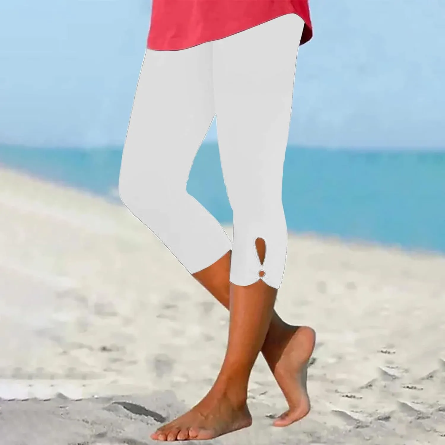 Capri Leggings for Women 2024 Summer Plus Size Capris Knee Length Casual Workout Yoga Capri Pants Beach Cropped Pants
