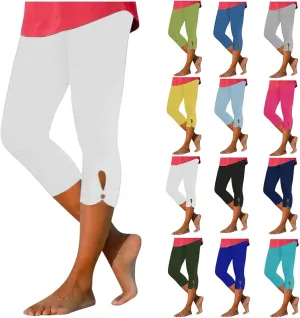 Capri Leggings for Women 2024 Summer Plus Size Capris Knee Length Casual Workout Yoga Capri Pants Beach Cropped Pants