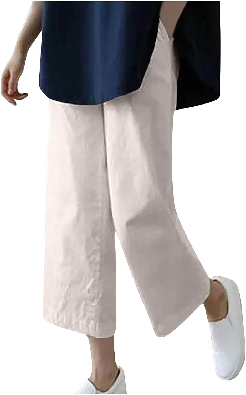 Capri Linen Pants Women Dressy Casual Wide Leg Summer Palazzo Pant High Waisted Flowy Lounge Trouser with Pocket 2025