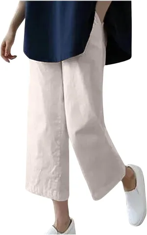 Capri Linen Pants Women Dressy Casual Wide Leg Summer Palazzo Pant High Waisted Flowy Lounge Trouser with Pocket 2025