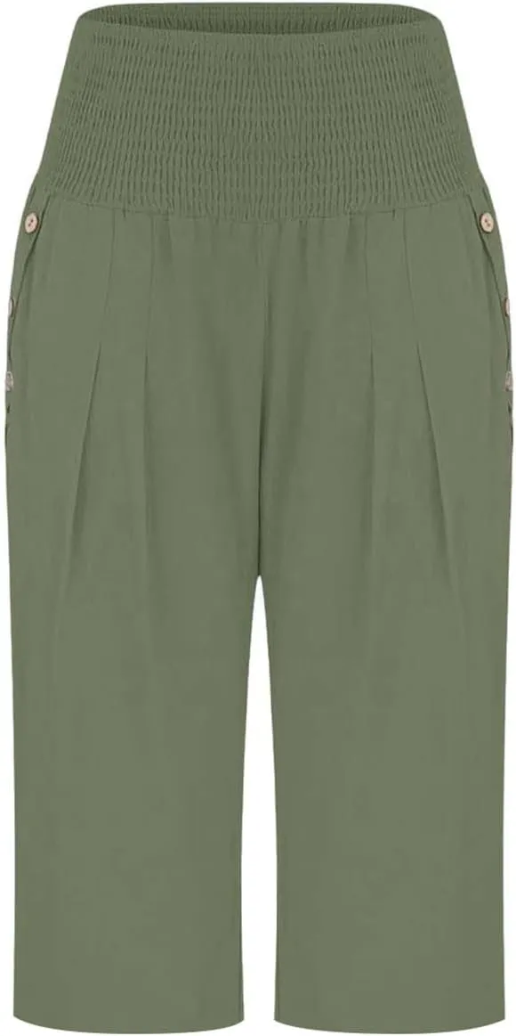 Capri Pants for Women, Wide Leg High Waist with Pockets Tummy Control