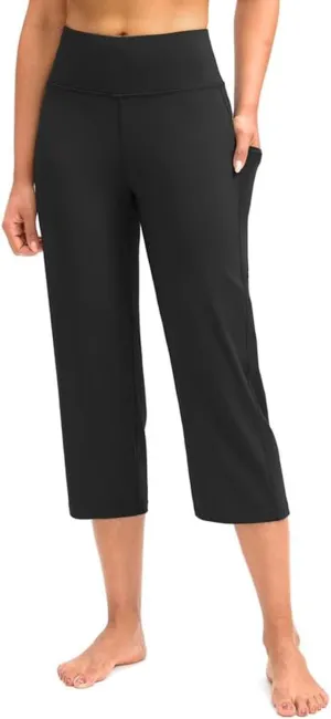 Capri Wide Leg Yoga Pants with Pockets High Waist Slacks for Women Athletic Lounge Sweatpants for Women