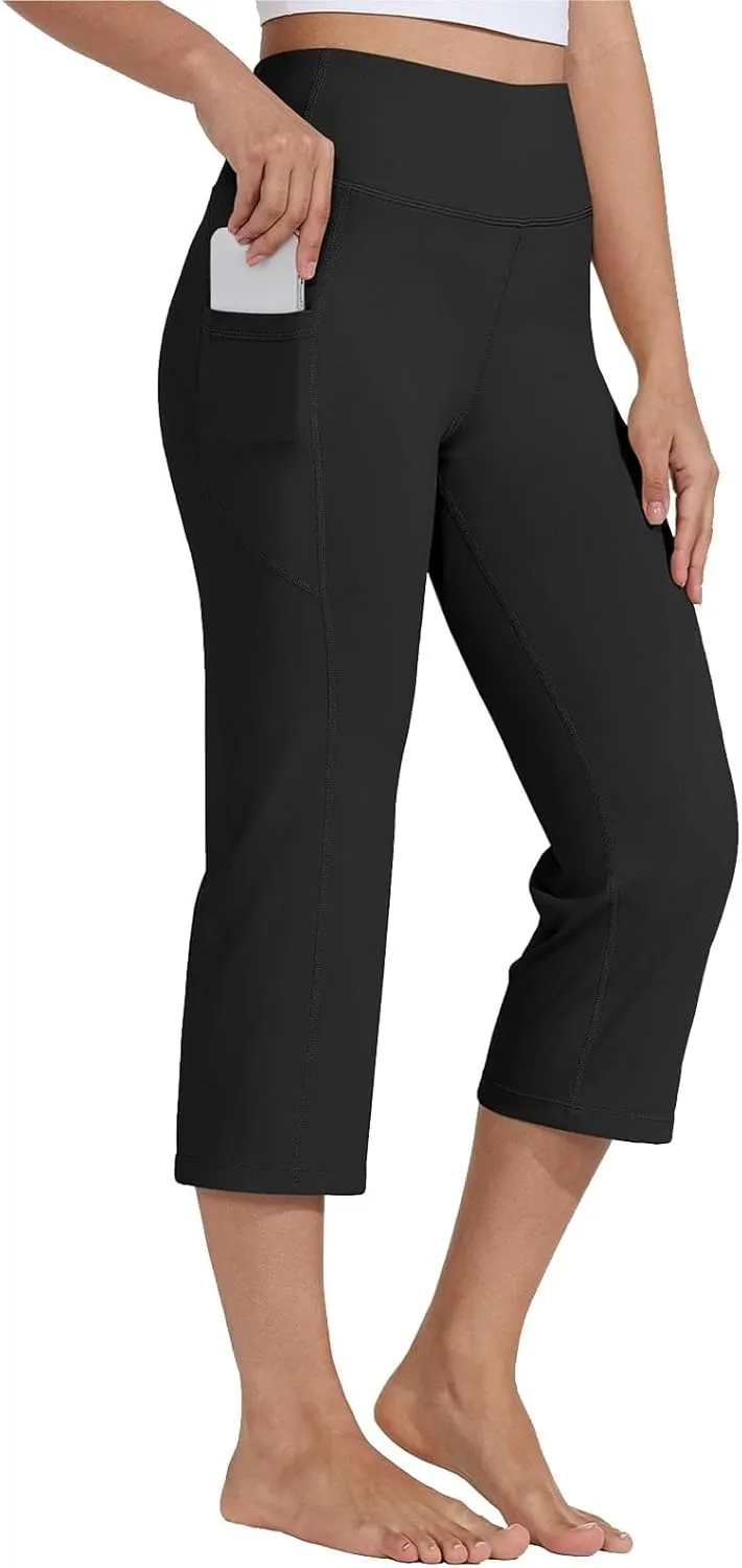 Capri Wide Leg Yoga Pants with Pockets High Waist Slacks for Women Athletic Lounge Sweatpants for Women