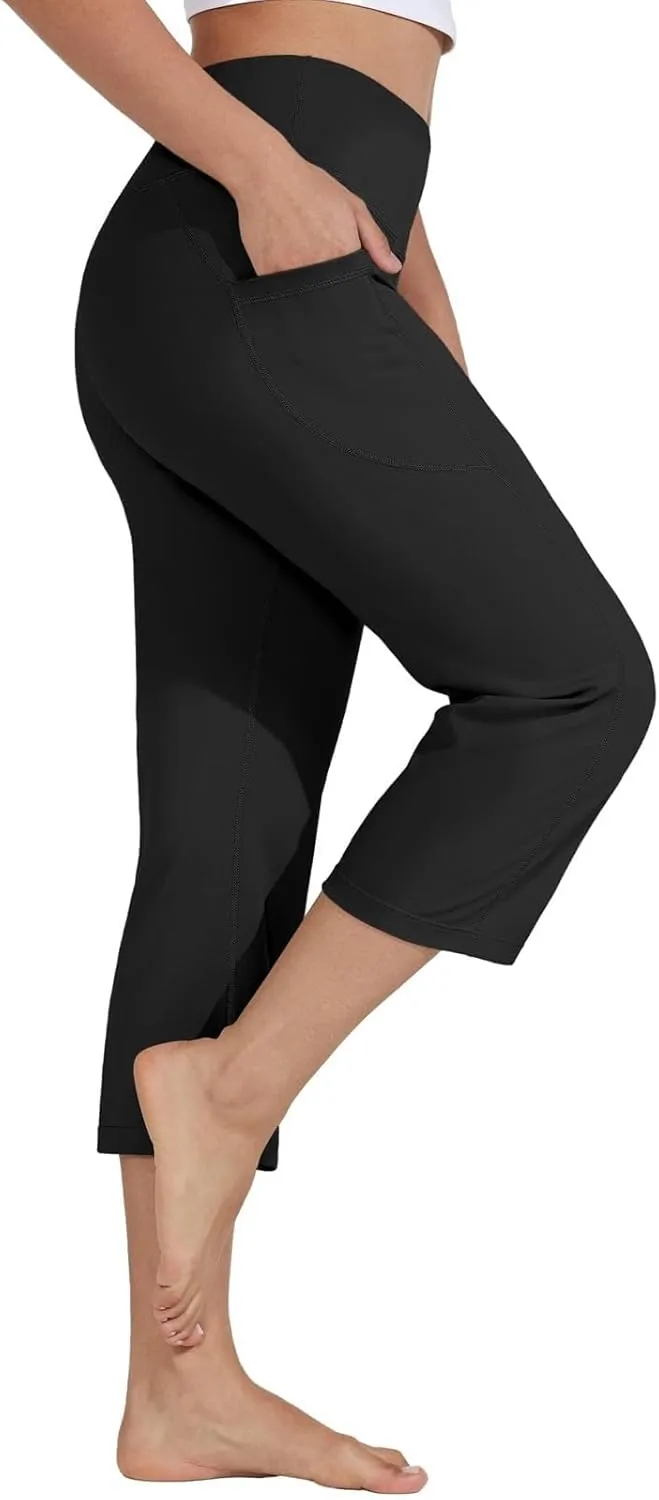 Capri Wide Leg Yoga Pants with Pockets High Waist Slacks for Women Athletic Lounge Sweatpants for Women