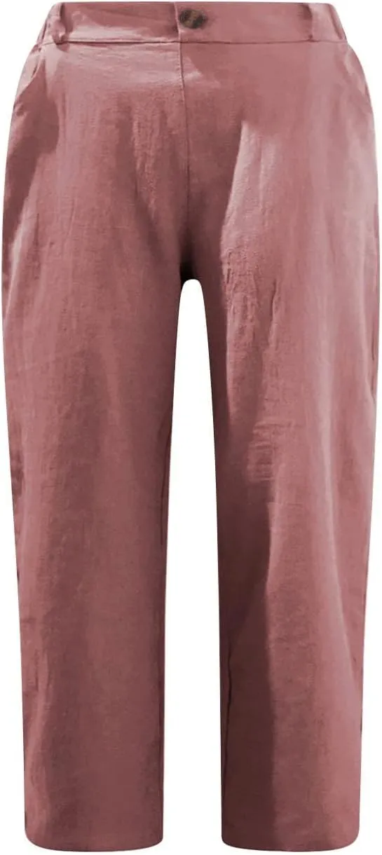 Capris for Women 2024 Trendy Summer High Waist Cotton Linen Capri Pants Dressy Casual Cropped Lounge Trousers
