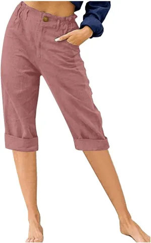 Capris for Women 2024 Trendy Summer High Waist Cotton Linen Capri Pants Dressy Casual Cropped Lounge Trousers