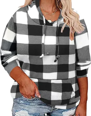 CARCOS Plus Size Hoodies for Women Long Sleeve Pullover Shirts Drawstring Tops XL-5XL