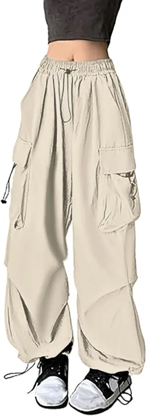 Cargo Pants Women Baggy Y2K High Waisted Casual Camo Parachute Track Trousers Elastic Adjustable Hiking Mutil Pockets Joggers