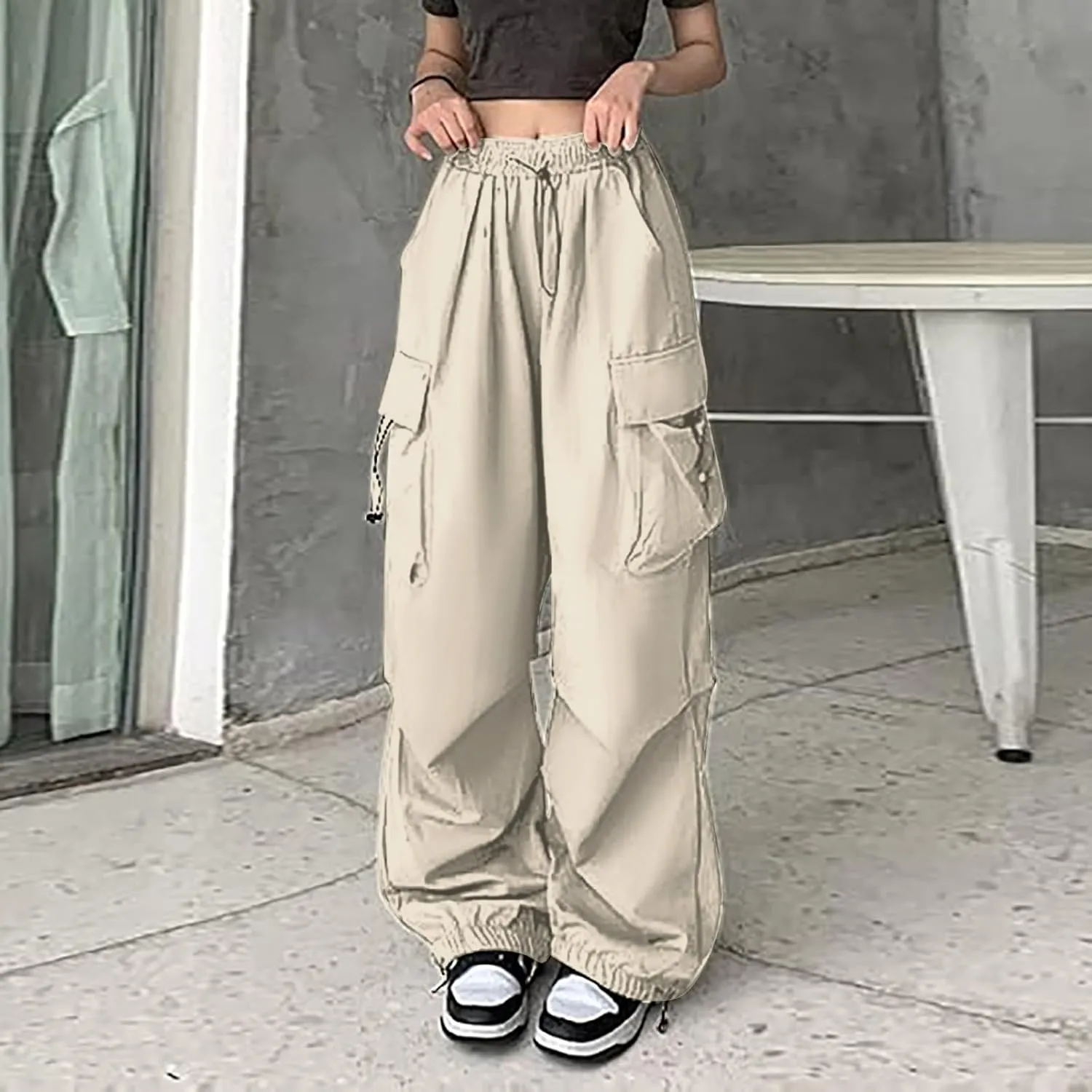 Cargo Pants Women Baggy Y2K High Waisted Casual Camo Parachute Track Trousers Elastic Adjustable Hiking Mutil Pockets Joggers