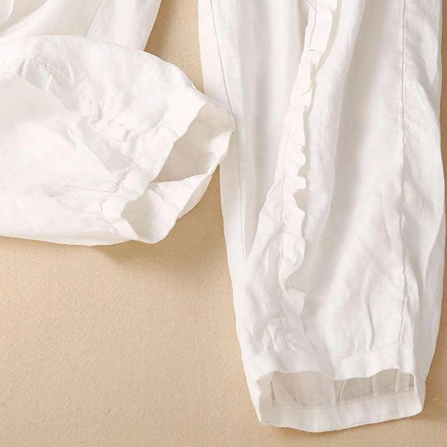 Ceboyel Wide Leg Linen Pants for Women Drawstring Comfy Trousers Elastic Waist Boho Pants Summer Causal Ladies Outfits