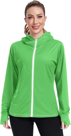 Celadon Womens Sun Protection Shirts Lightweight Long Sleeve Sun Shirt for Hiking Outdoor Women's Hoodie Zip Front Rash Guard