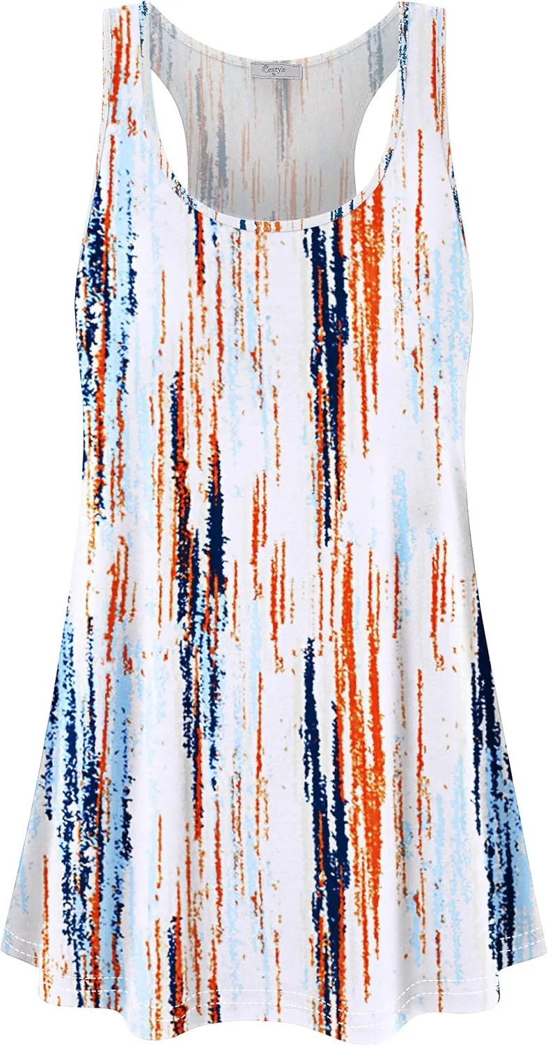 Cestyle Womens Sleeveless Scoop Neck Flowy Loose Fit Workout Shirts Racerback Long Tank Tops