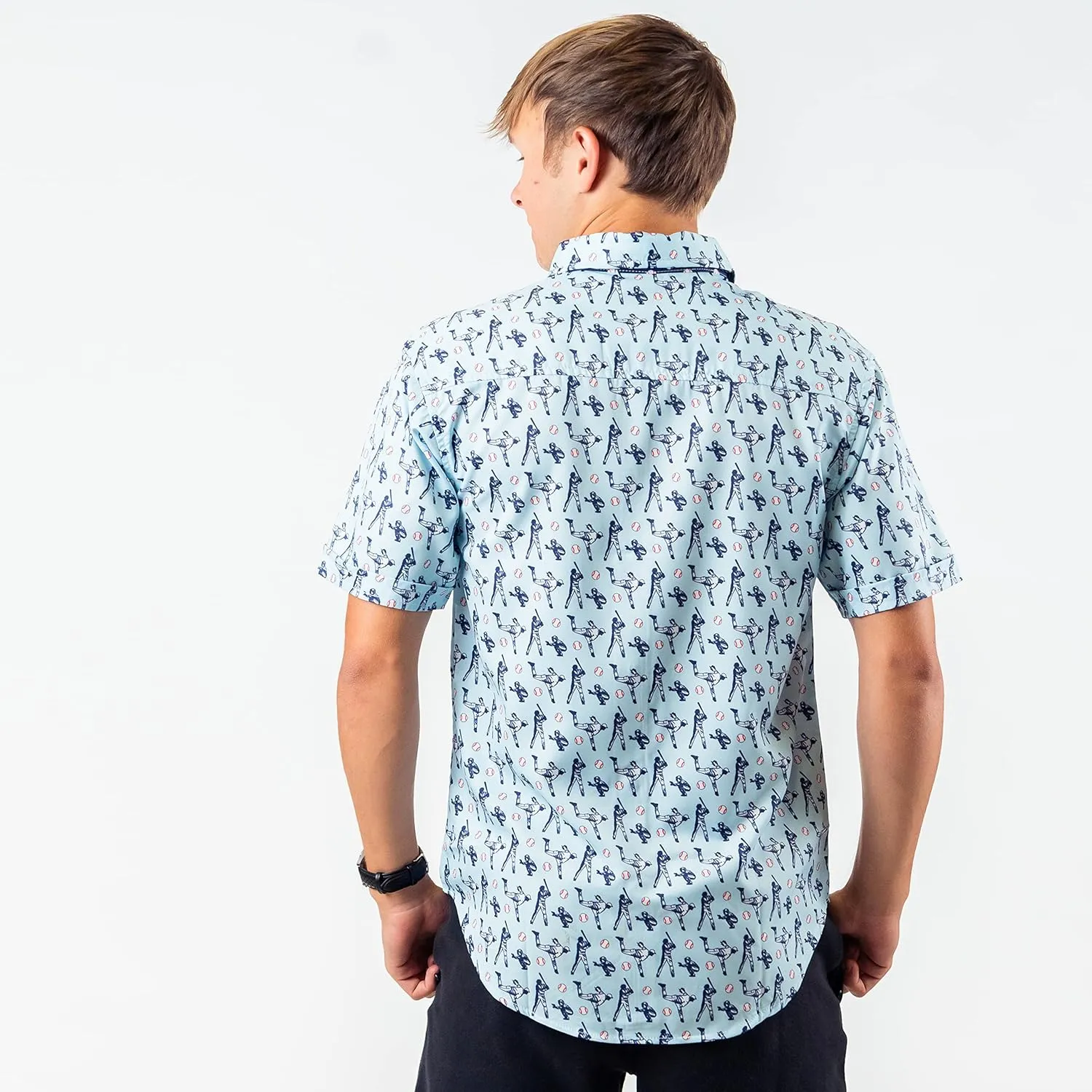 ChalkTalkSPORTS Baseball Short Sleeve Button Down | Performance Dress Shirt | Youth & Adult Sizes