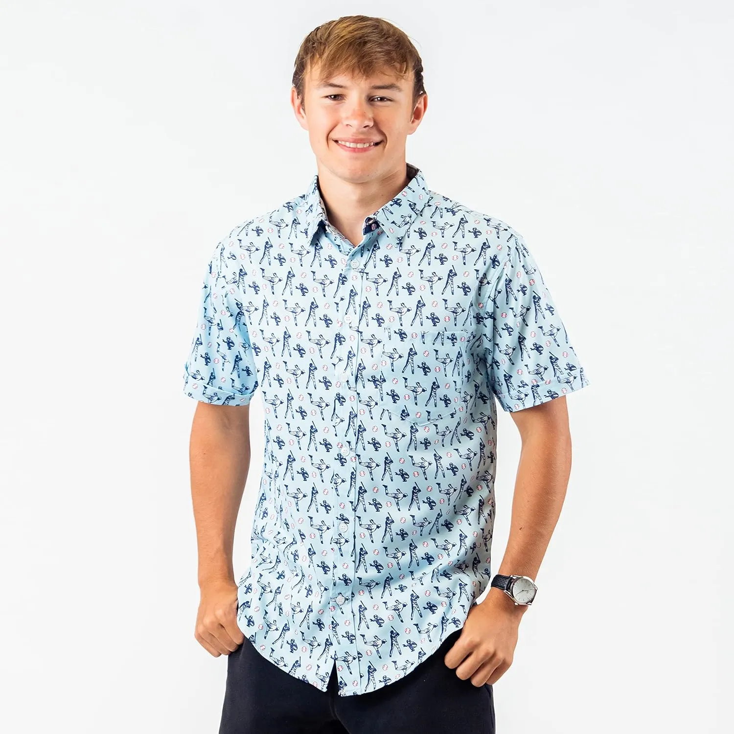 ChalkTalkSPORTS Baseball Short Sleeve Button Down | Performance Dress Shirt | Youth & Adult Sizes