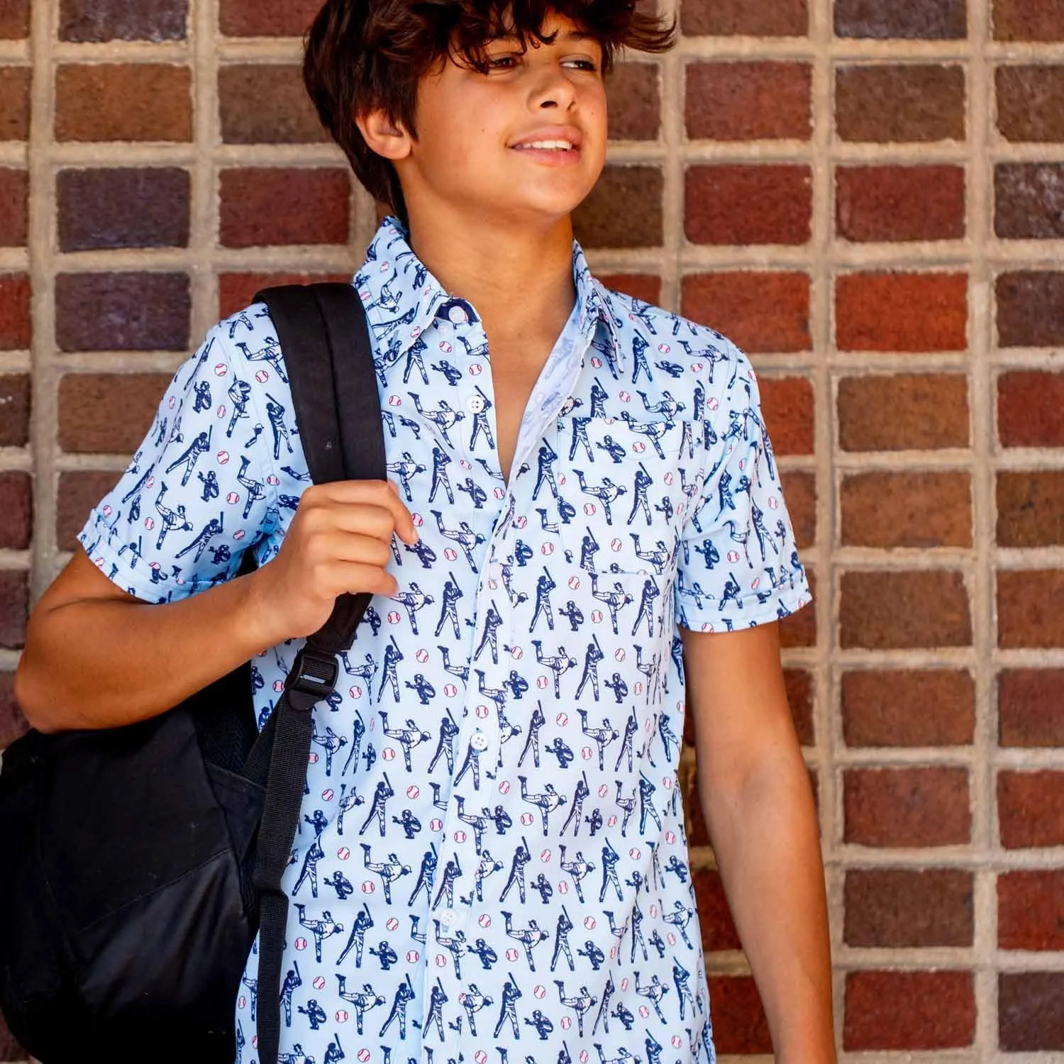 ChalkTalkSPORTS Baseball Short Sleeve Button Down | Performance Dress Shirt | Youth & Adult Sizes