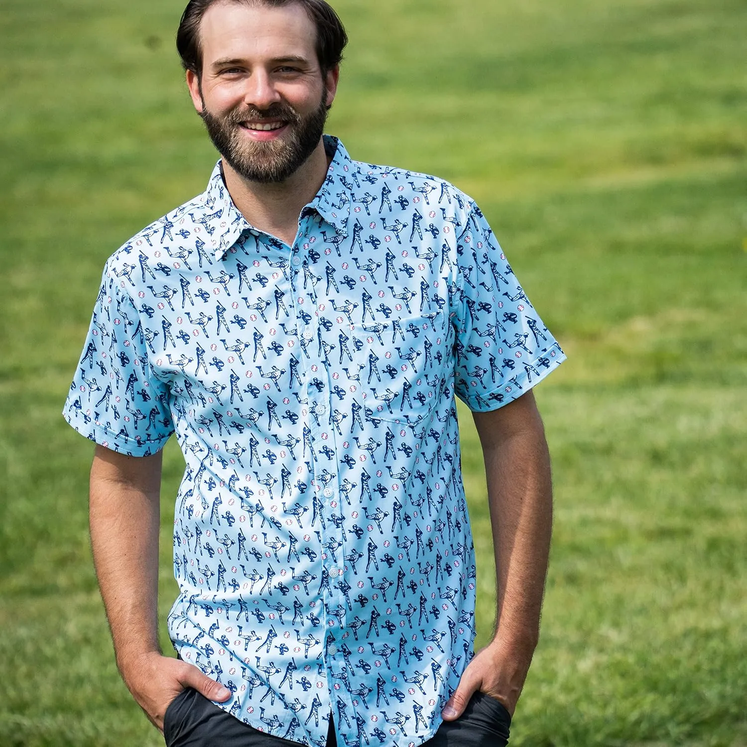 ChalkTalkSPORTS Baseball Short Sleeve Button Down | Performance Dress Shirt | Youth & Adult Sizes