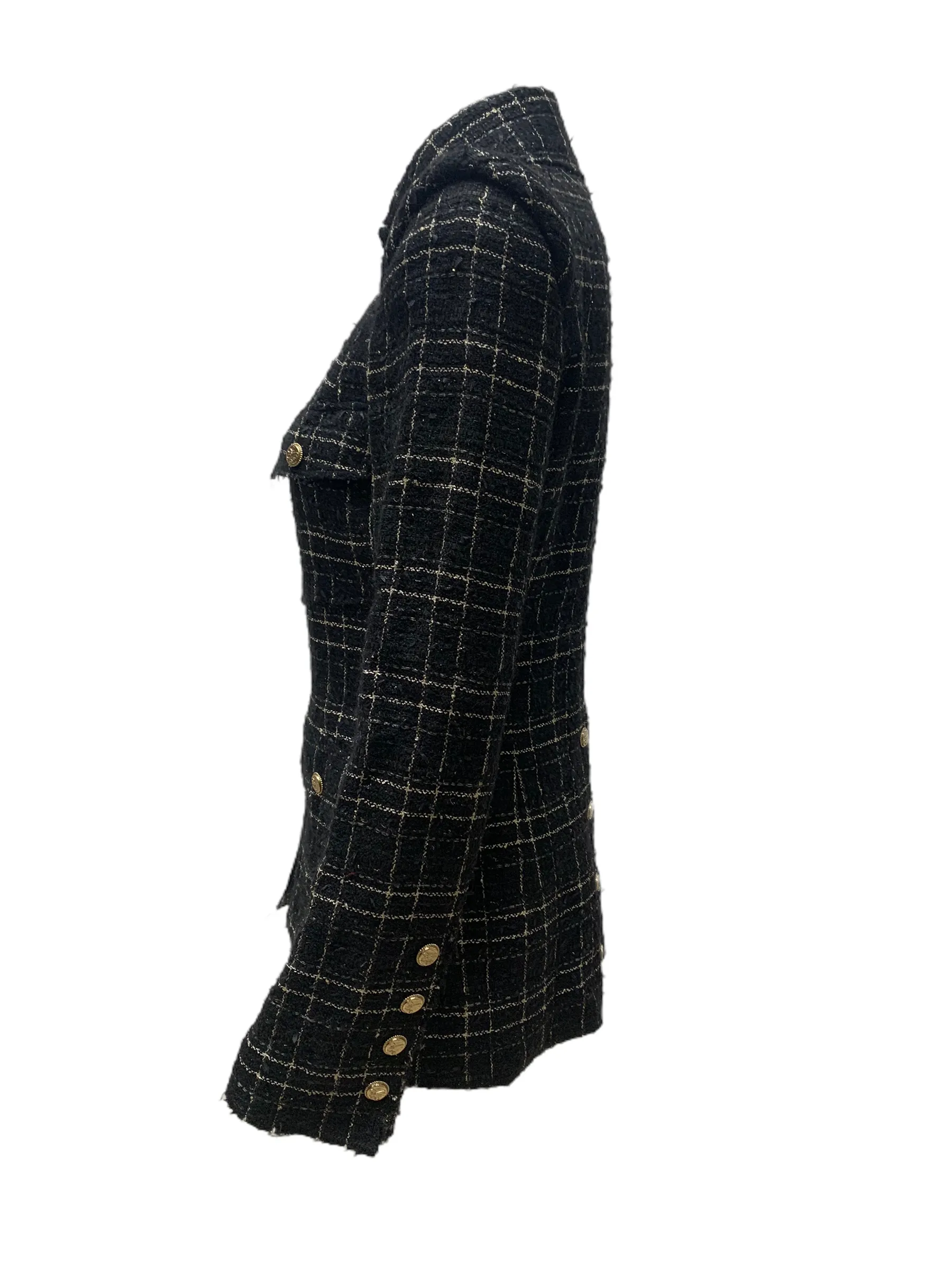 CHANEL 08C 2008 Black Silver Checked Tweed Jacket Sz 38