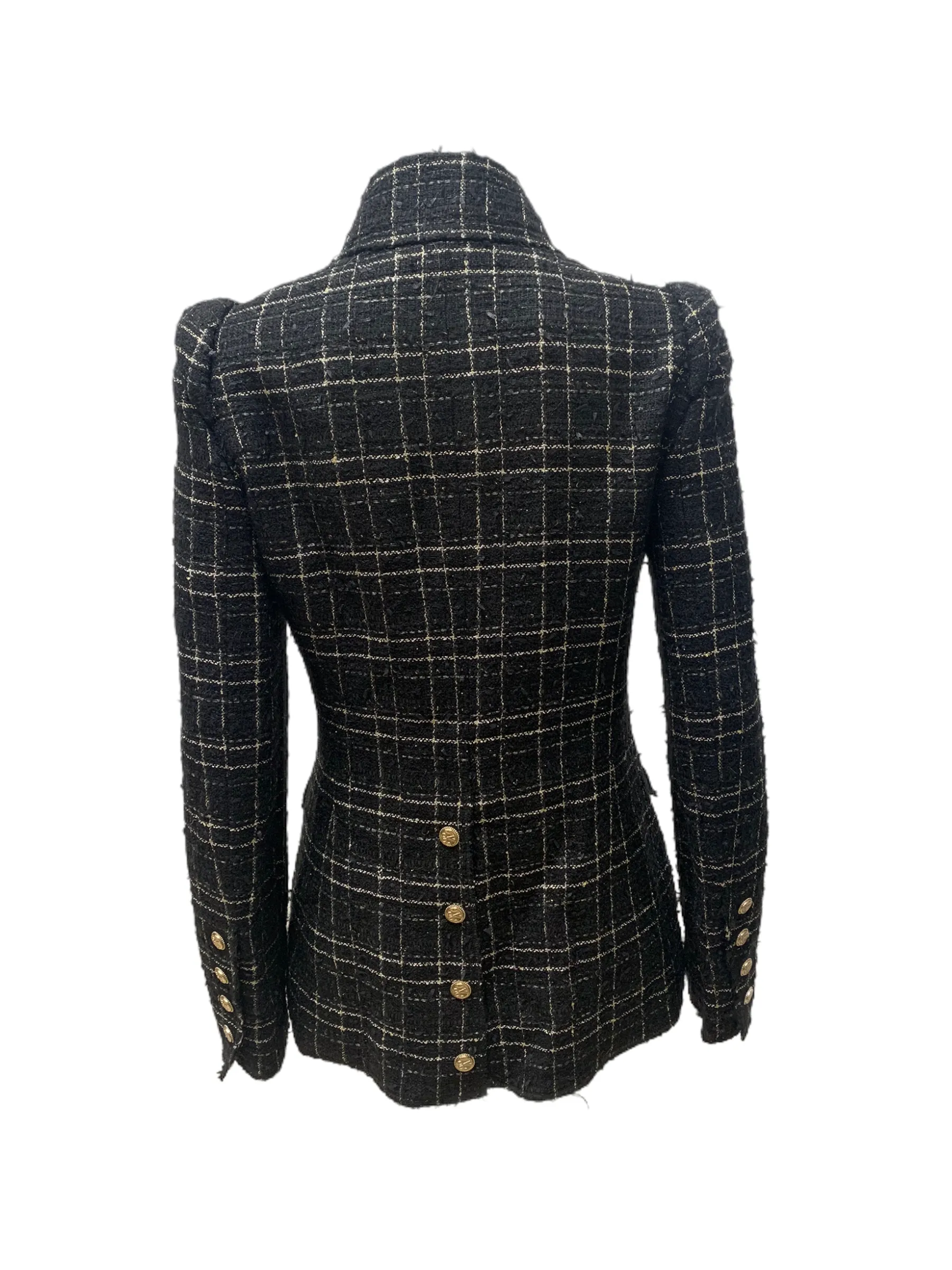 CHANEL 08C 2008 Black Silver Checked Tweed Jacket Sz 38