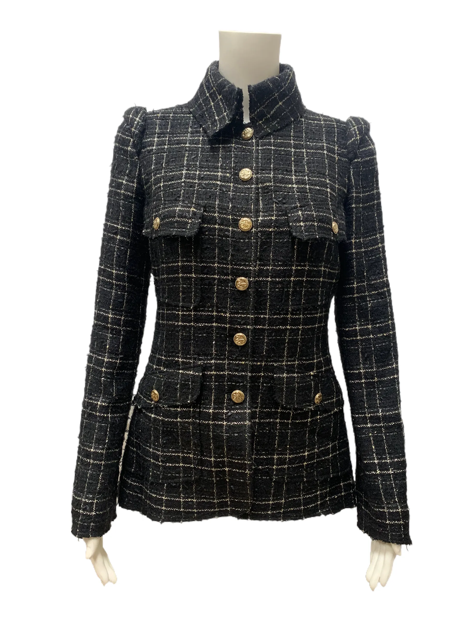 CHANEL 08C 2008 Black Silver Checked Tweed Jacket Sz 38