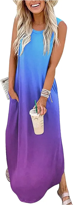 CHUNTIANRAN Women's 2023 Casual Loose Sundress Maxi Dress Sleeveless Summer Beach Long Dresses Tshirt Dress with Pockets