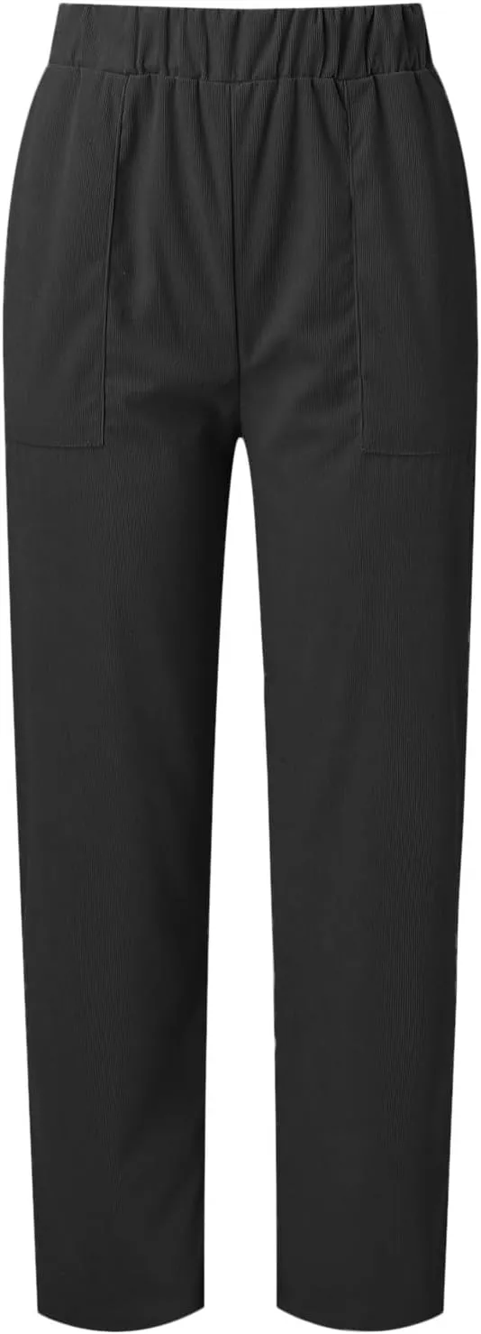 Corduroy Pants Women Fall Elastic High Waist Straight Wide Leg Pants Fall Winter Lounge Trousers with Pockets