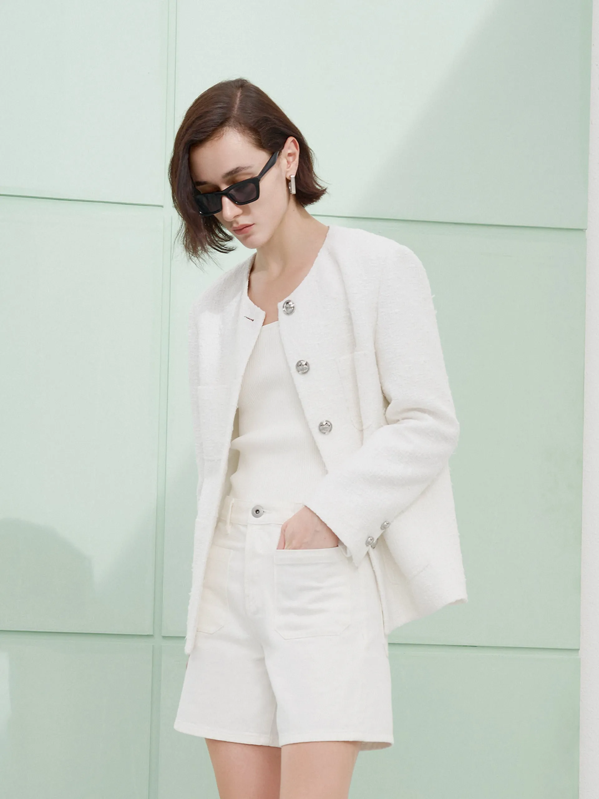 Cotton Blend Tweed Jacket