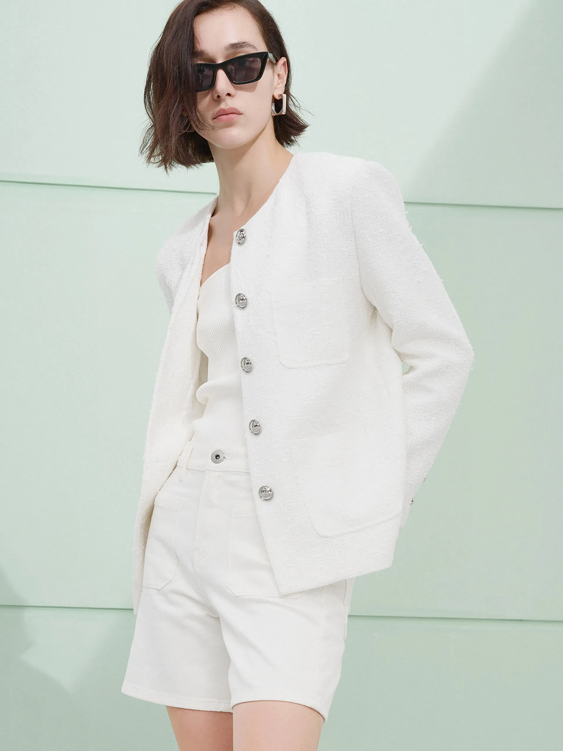 Cotton Blend Tweed Jacket