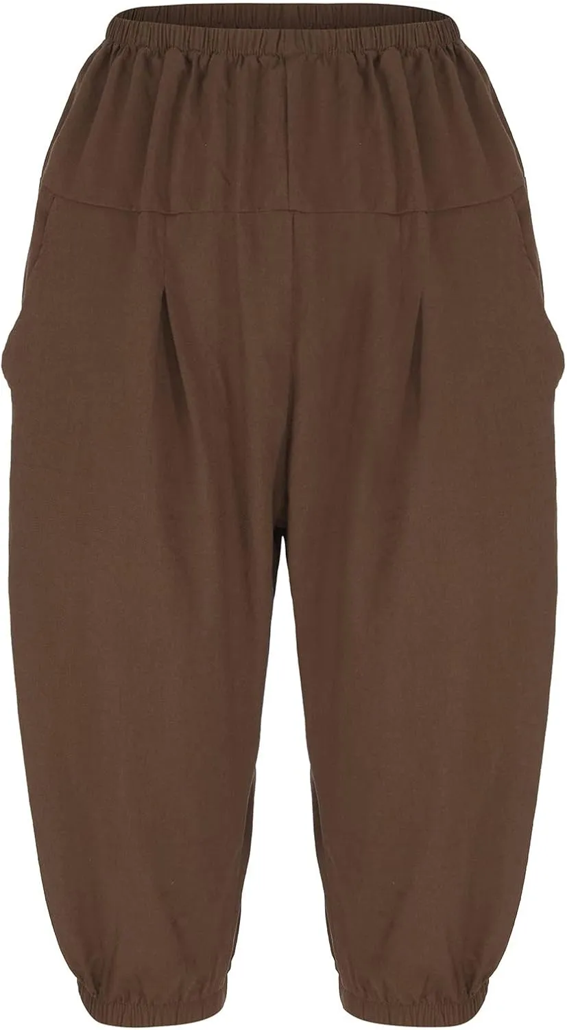 Cotton Linen Capri Pants for Women Lightweight Elastic Waist Baggy Tapered Capris Casual Summer Cropped Trousers 2025