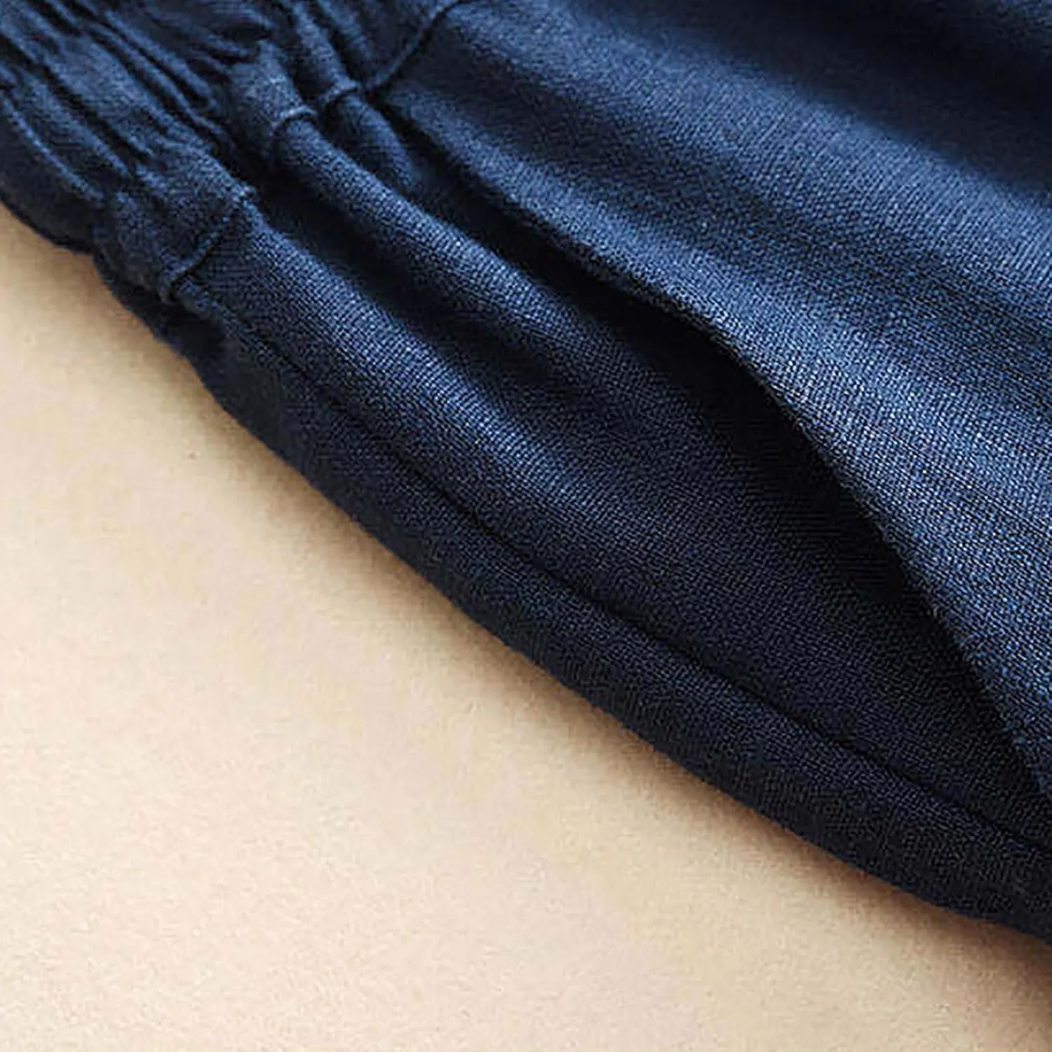 Cotton Linen Pants Women Casual Drawstring Elastic Waist Straight Leg Trousers Solid Color Lounge Pocket Pants