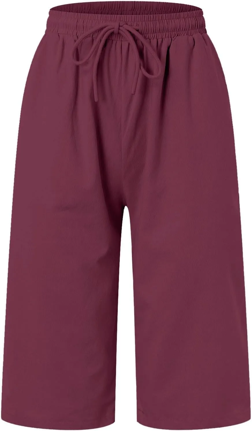 Cotton Linen Pants Women Cropped High Waisted Casual Trousers Drawstring Baggy Summer Lightweight Pants with Pockets