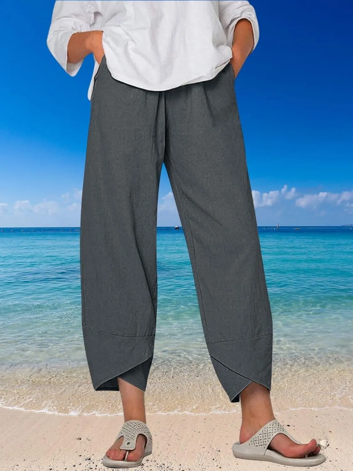Cotton Linen Pants Women Summer Plus Size Boho Pants 2025 Lightweight Hight Waist Linen Vacation Beach Pants Pockets