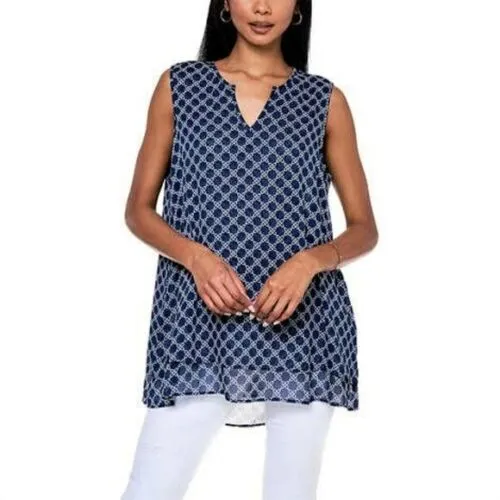 Cristina B Women’s Sleeveless Tunic V Neck Flowy Double Layer Tank