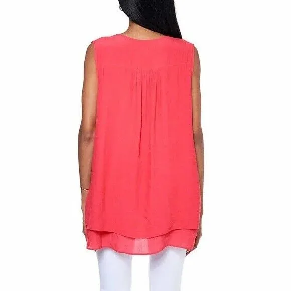 Cristina B Women’s Sleeveless Tunic V Neck Flowy Double Layer Tank