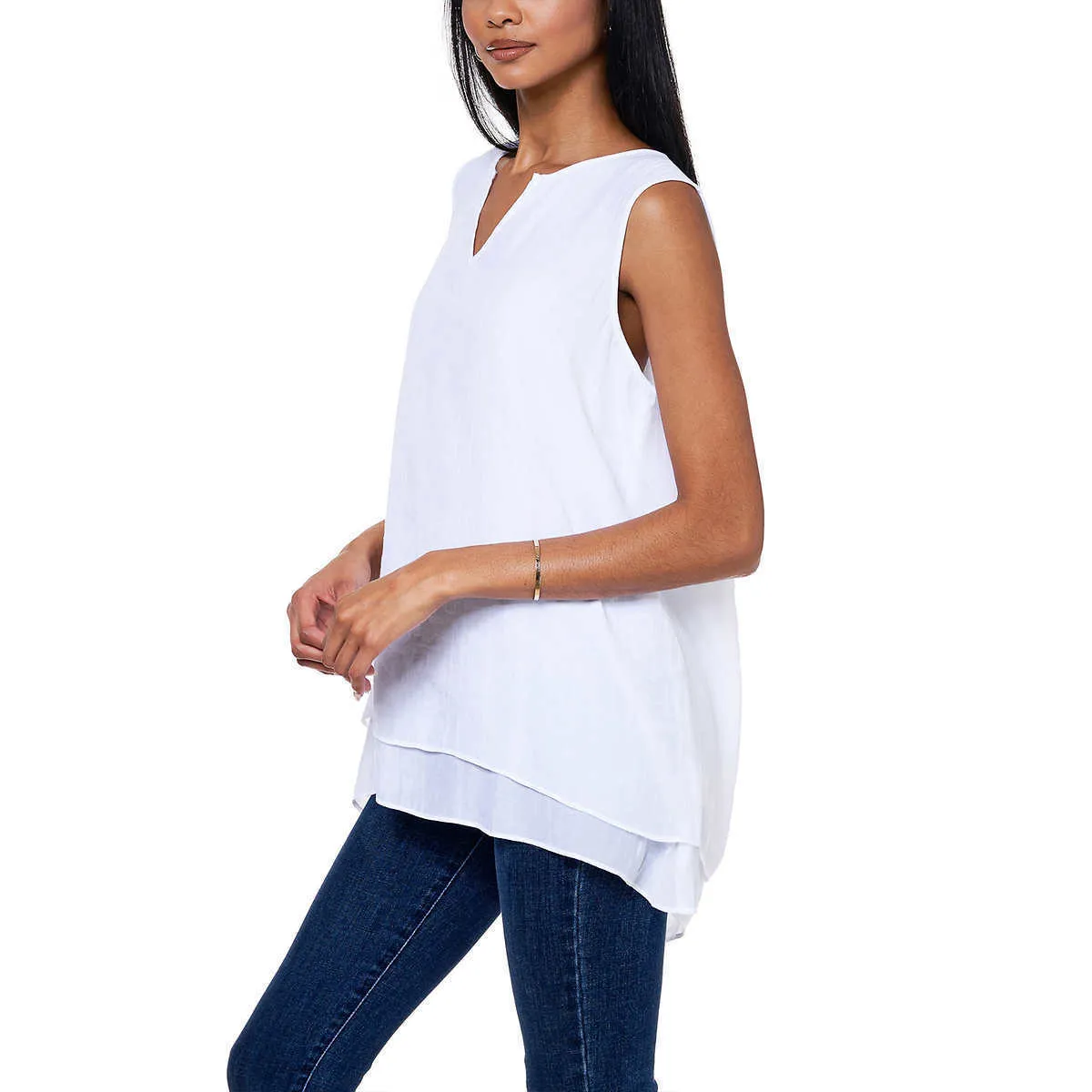 Cristina B Women’s Sleeveless Tunic V Neck Flowy Double Layer Tank