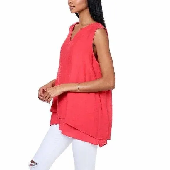 Cristina B Women’s Sleeveless Tunic V Neck Flowy Double Layer Tank