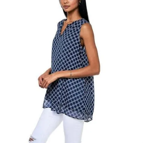 Cristina B Women’s Sleeveless Tunic V Neck Flowy Double Layer Tank