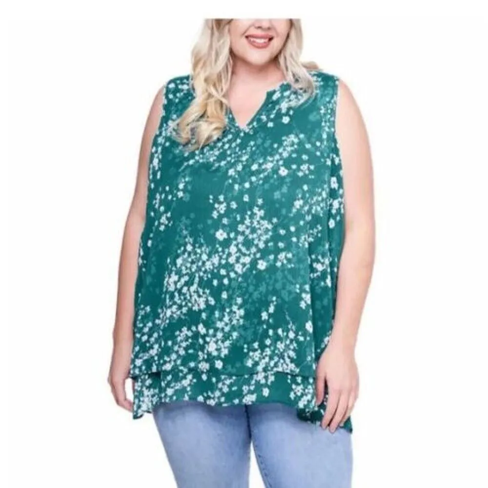 Cristina B Women’s Sleeveless Tunic V Neck Flowy Double Layer Tank