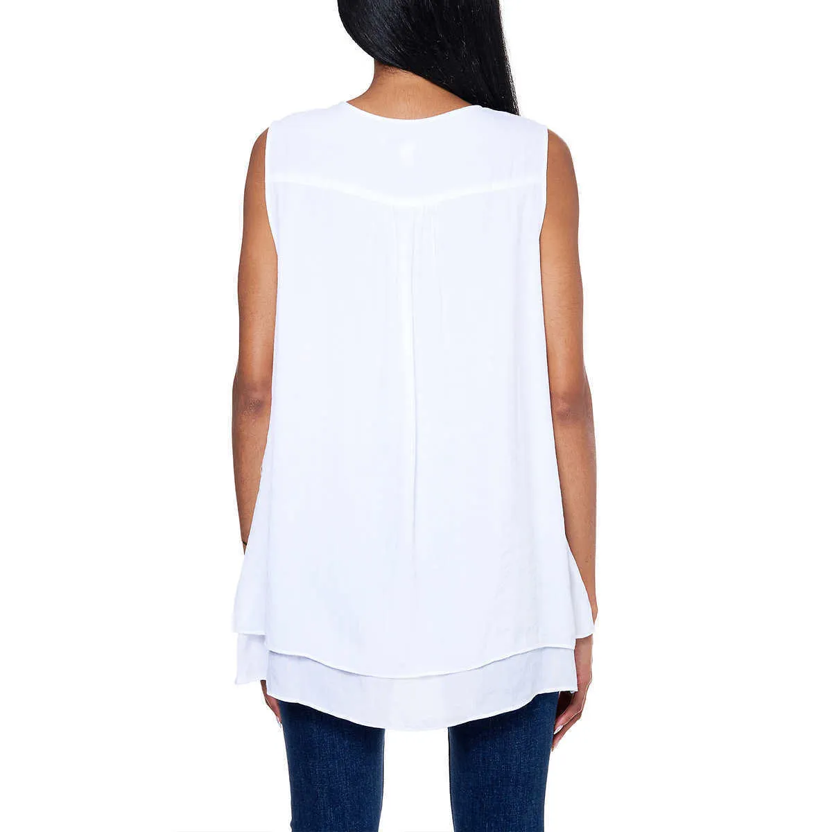 Cristina B Women’s Sleeveless Tunic V Neck Flowy Double Layer Tank