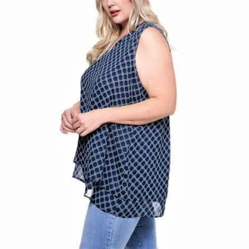 Cristina B Women’s Sleeveless Tunic V Neck Flowy Double Layer Tank