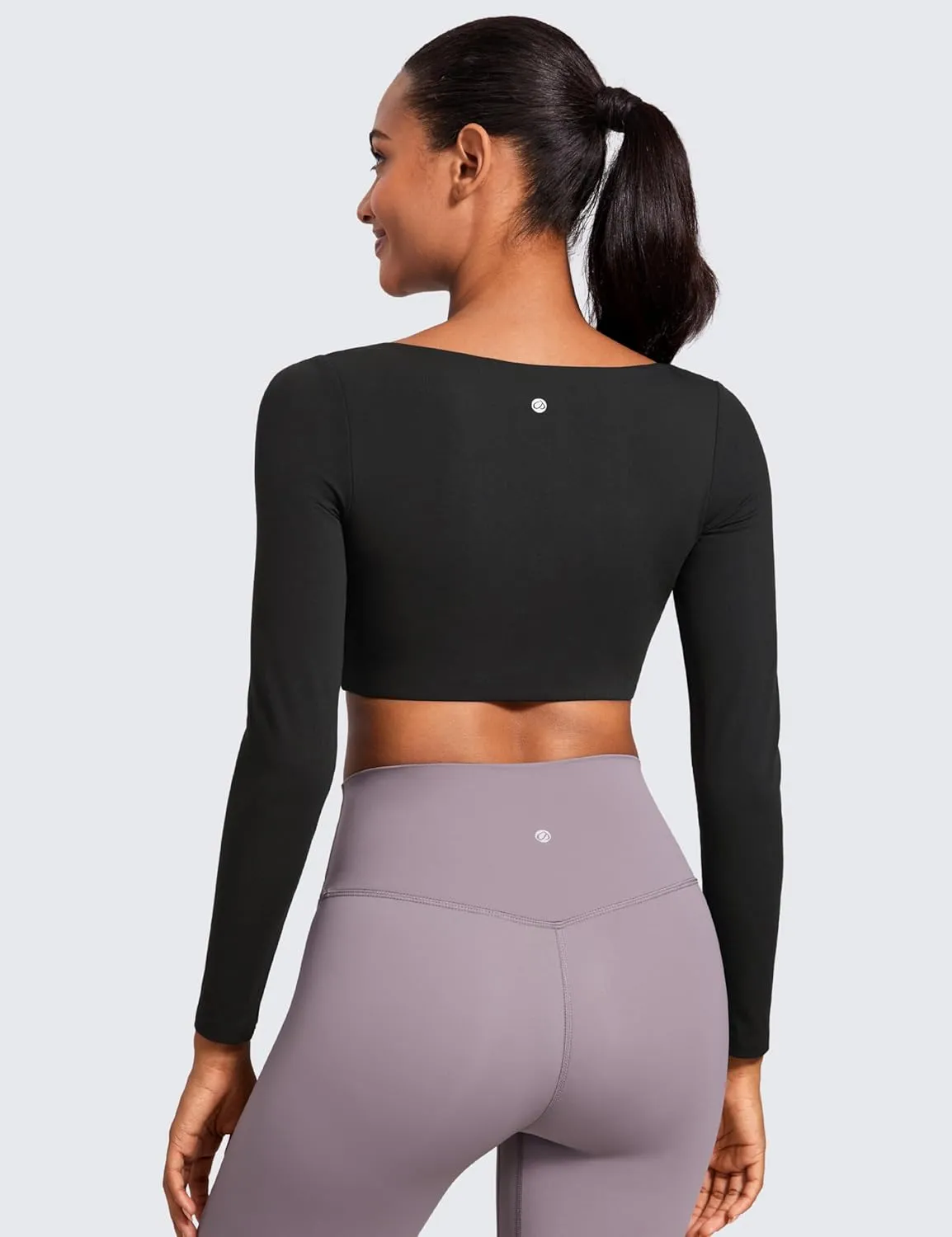 CRZ YOGA Butterluxe Double Lined Long Sleeve Yoga Shirts for Women V Neck Cropped Casual T-Shirt Tight Crop Fitted Tops