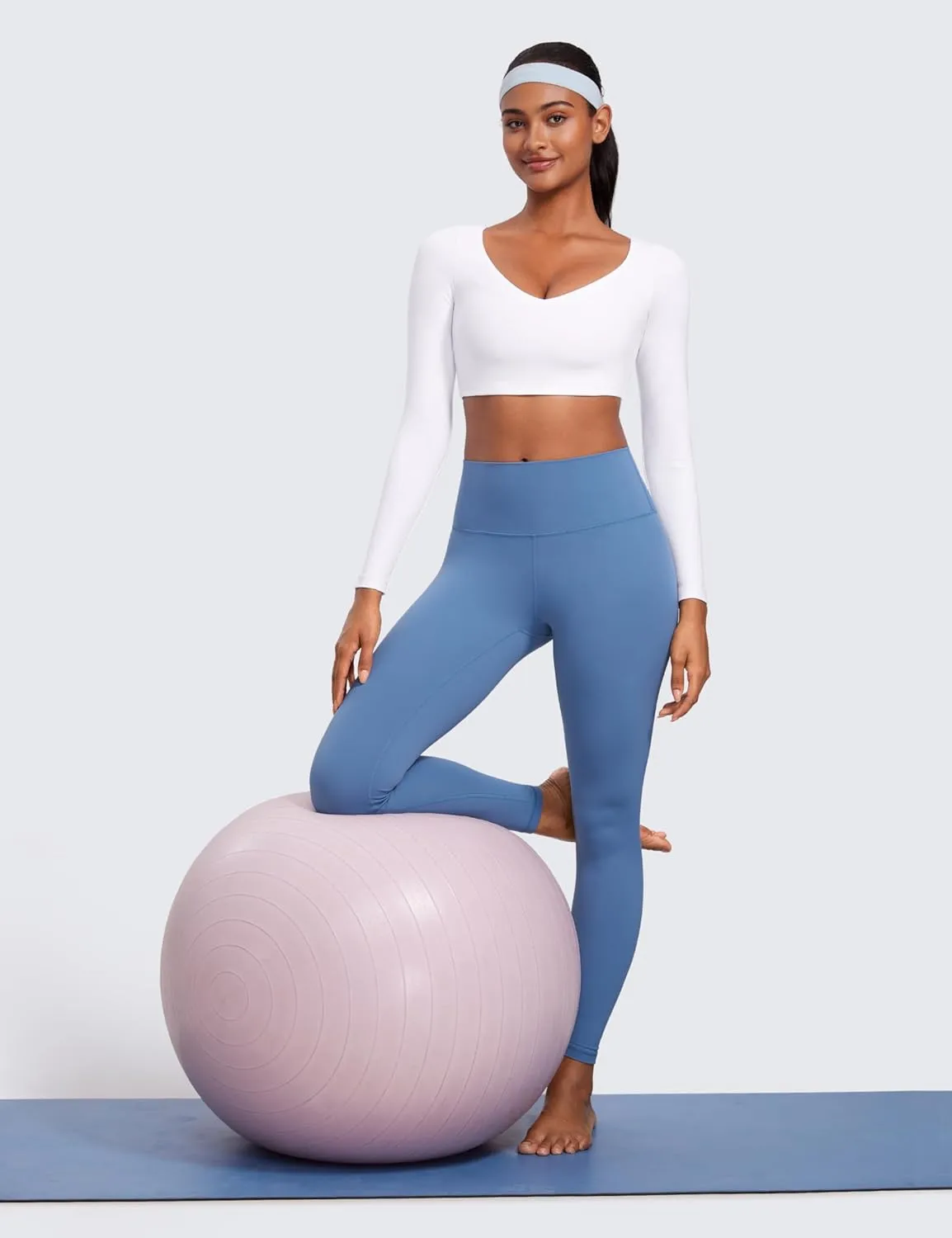 CRZ YOGA Butterluxe Double Lined Long Sleeve Yoga Shirts for Women V Neck Cropped Casual T-Shirt Tight Crop Fitted Tops