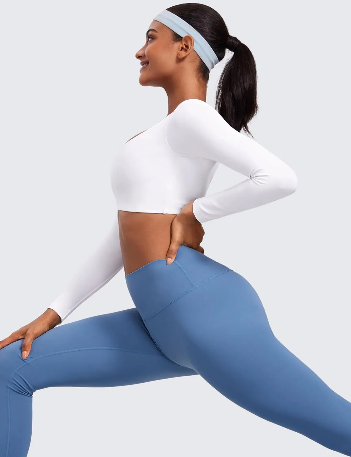 CRZ YOGA Butterluxe Double Lined Long Sleeve Yoga Shirts for Women V Neck Cropped Casual T-Shirt Tight Crop Fitted Tops