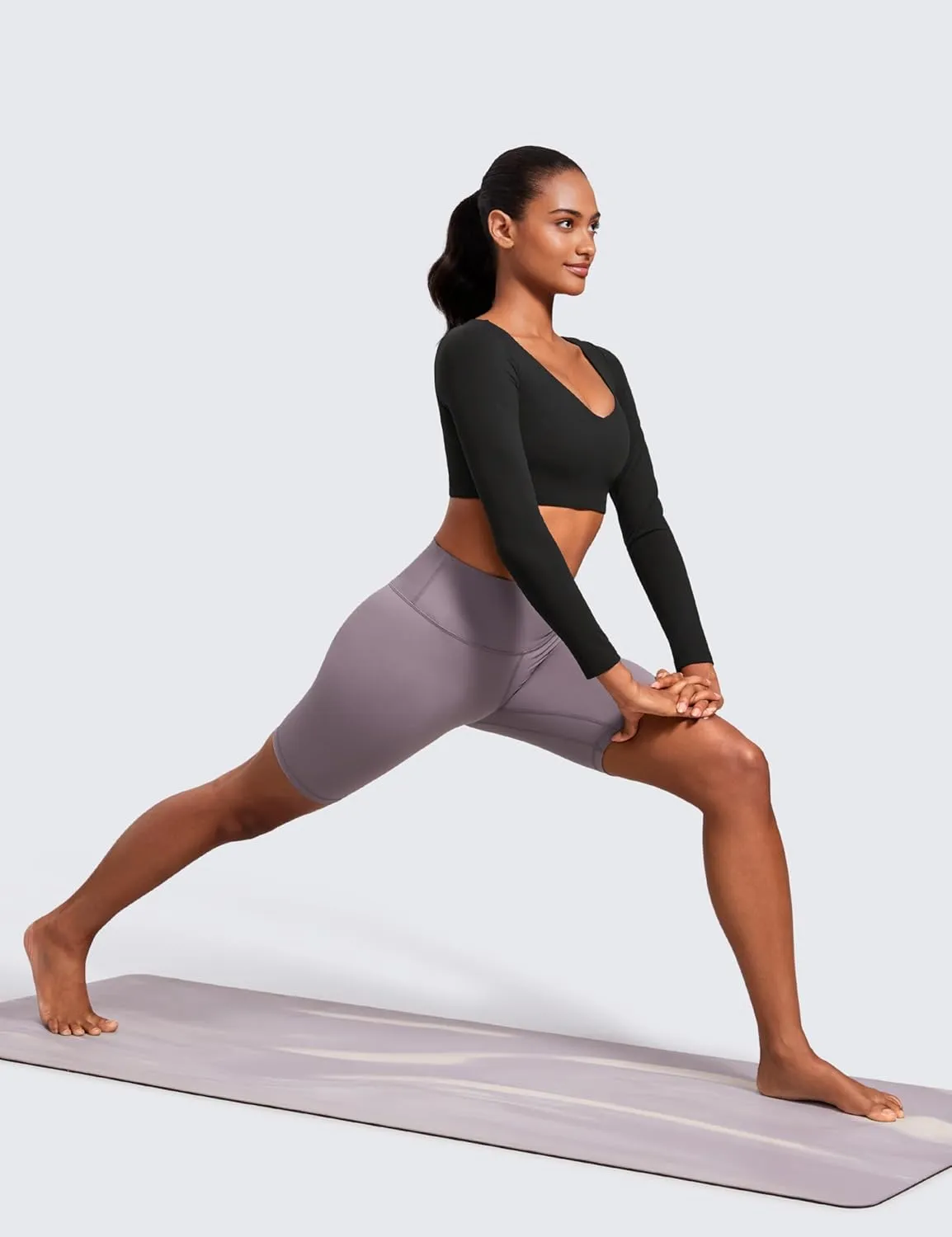 CRZ YOGA Butterluxe Double Lined Long Sleeve Yoga Shirts for Women V Neck Cropped Casual T-Shirt Tight Crop Fitted Tops