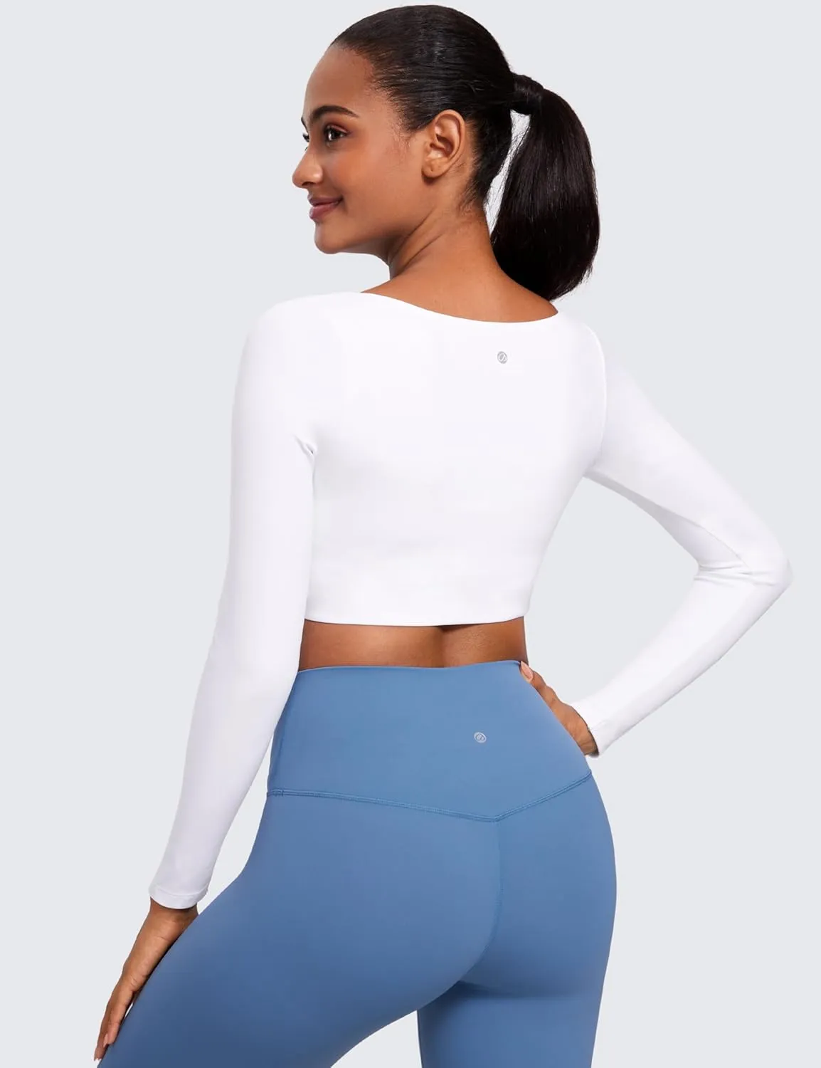 CRZ YOGA Butterluxe Double Lined Long Sleeve Yoga Shirts for Women V Neck Cropped Casual T-Shirt Tight Crop Fitted Tops