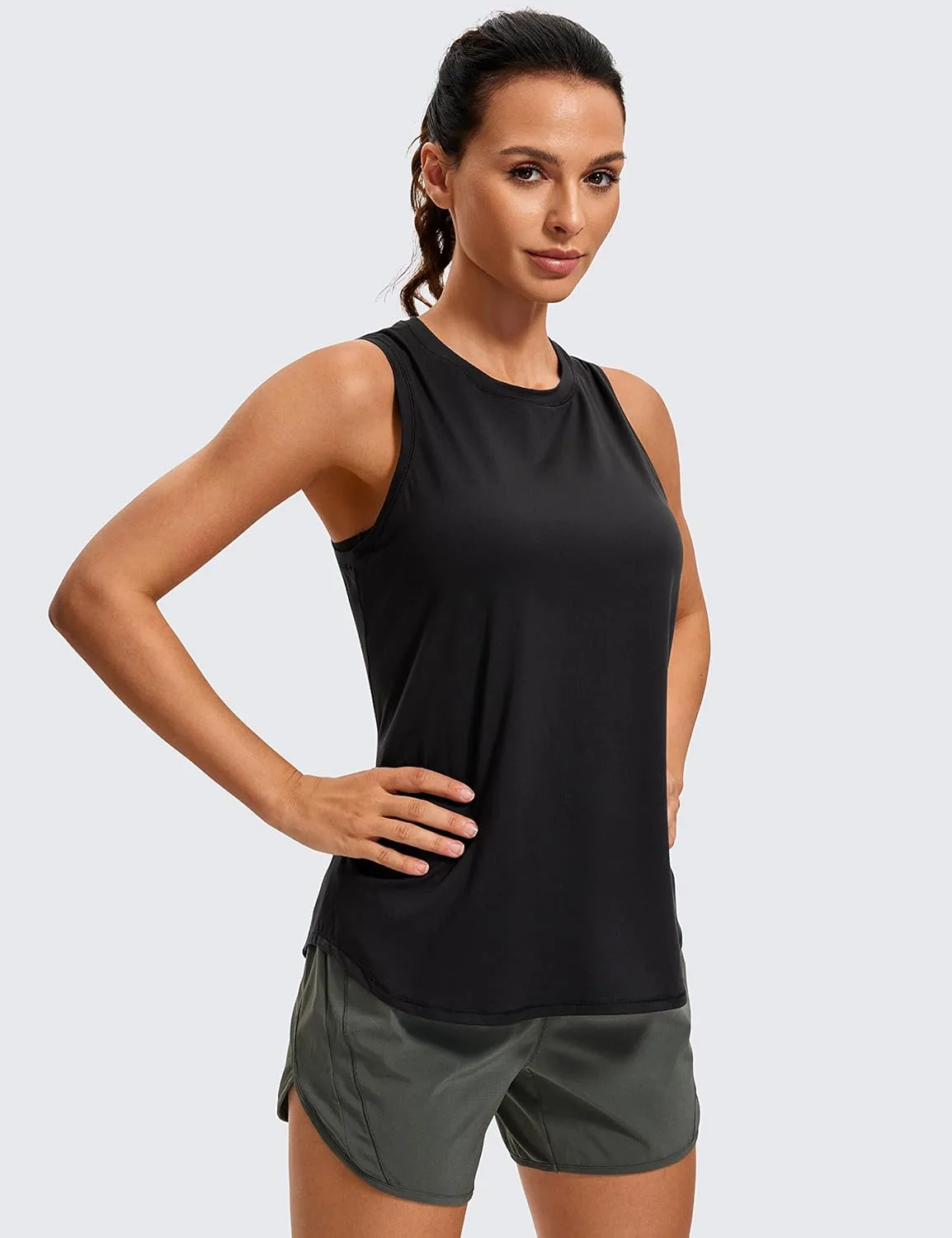 CRZ YOGA Lightweight Racerback Tank Tops for Women High Neck Workout Athletic Running Sleeveless Shirts